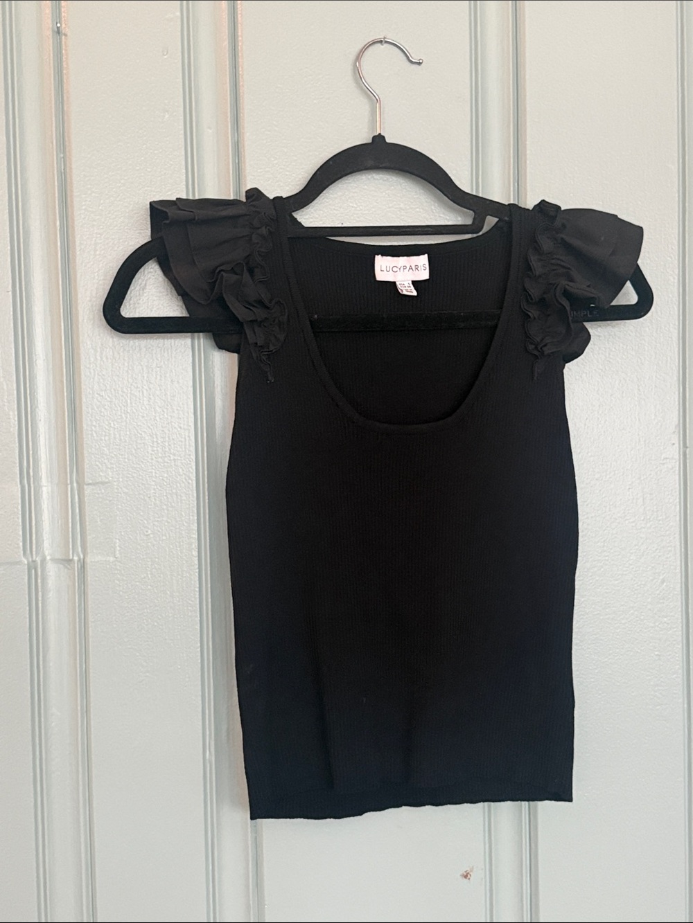 Lucy Paris Black Ribbed Tank with Ruffle Sleeve Detail